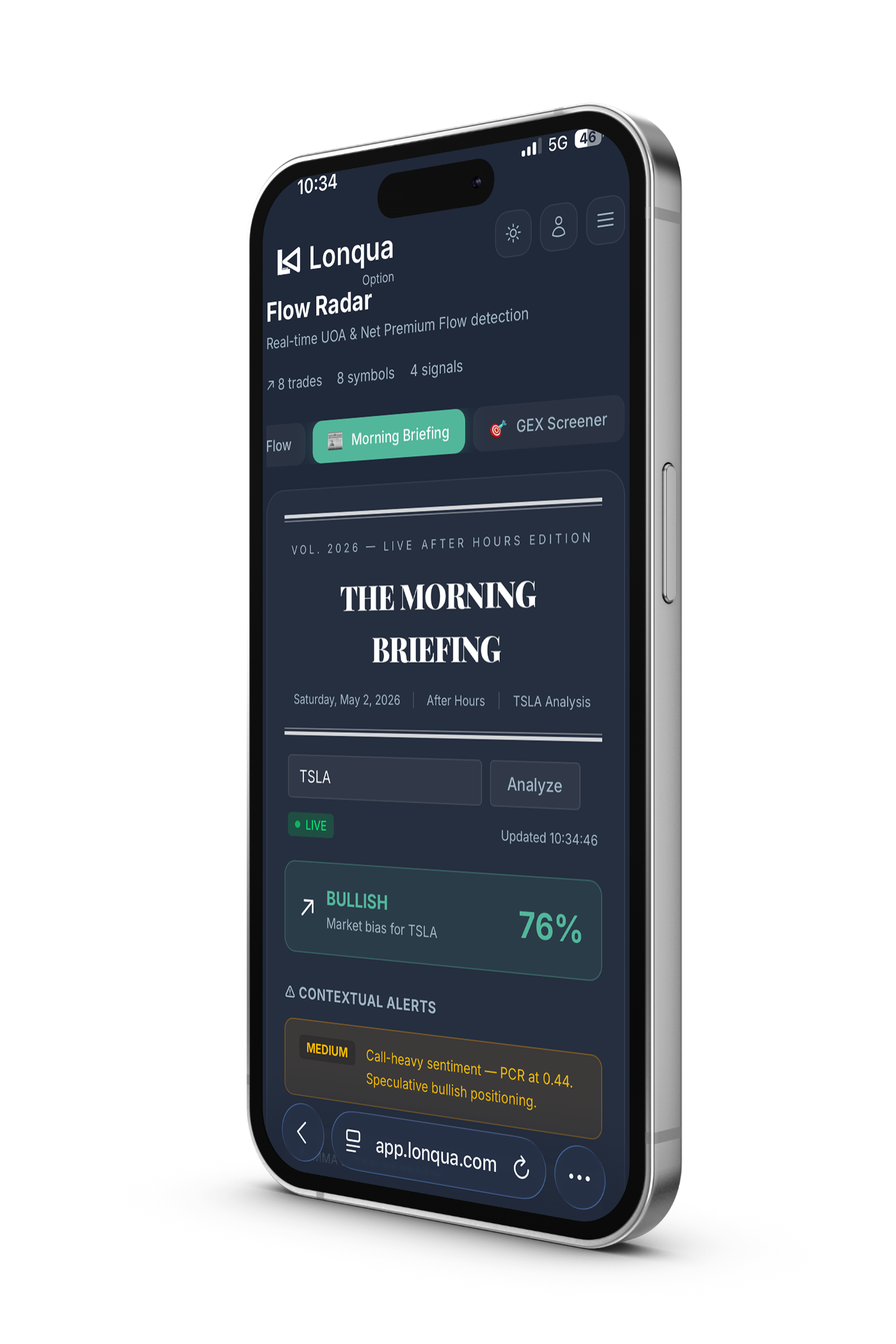 Lonqua Morning Briefing — daily mobile mockup